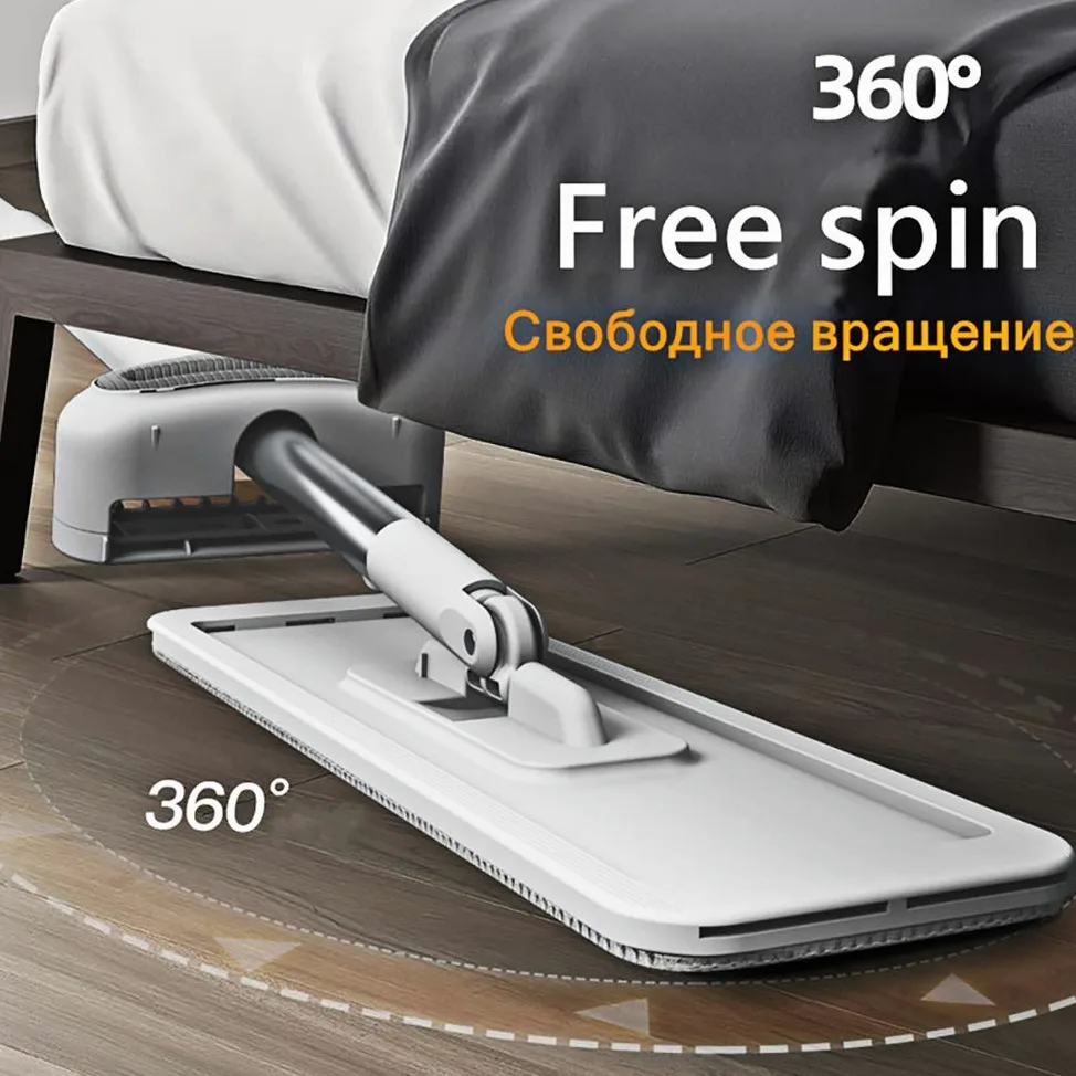 Trapeador de Corte Plano exprimidor Manos Libres para Lavar Pisos de Cocina y hogar, Limpieza con Cabezal de Repuesto de Microfibra (tamaño: 1 trapeador + 1 paño) (1 trapeador + 5 paños)
