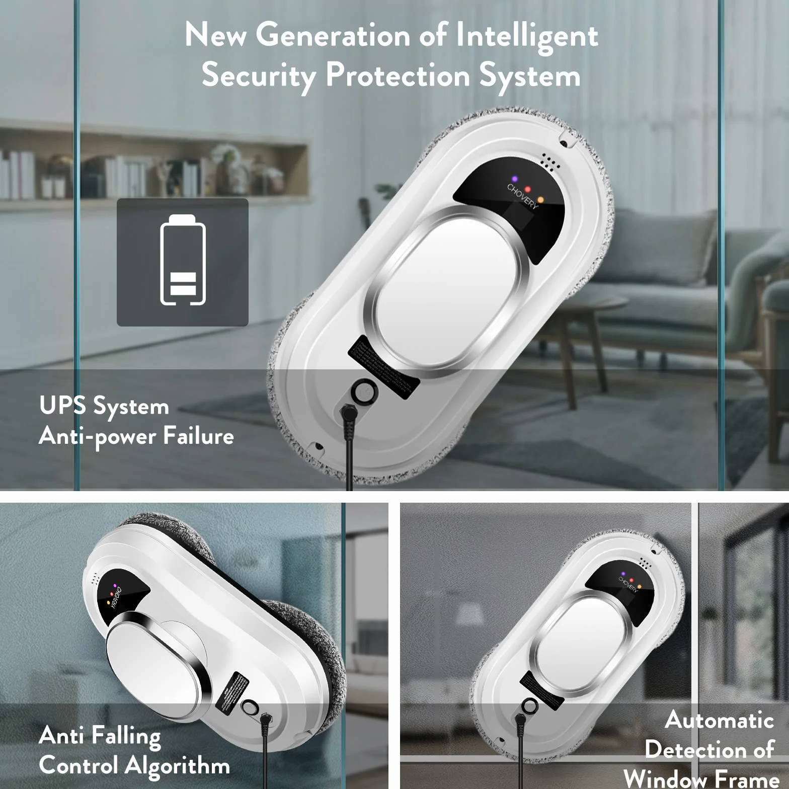 CHOVERY Limpiacristales Control Remoto Robot 5600pa Super Succión Electrico Navegación Inteligente Maquina para Todas Las Superficies Lisas