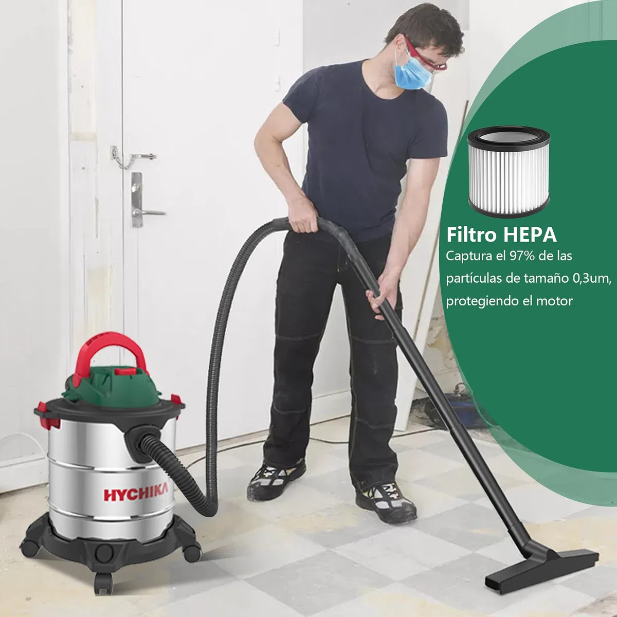 HYCHIKA Aspiradora Industrial 20L 3 en 1 Seco y Húmedo con Filtro HEPA