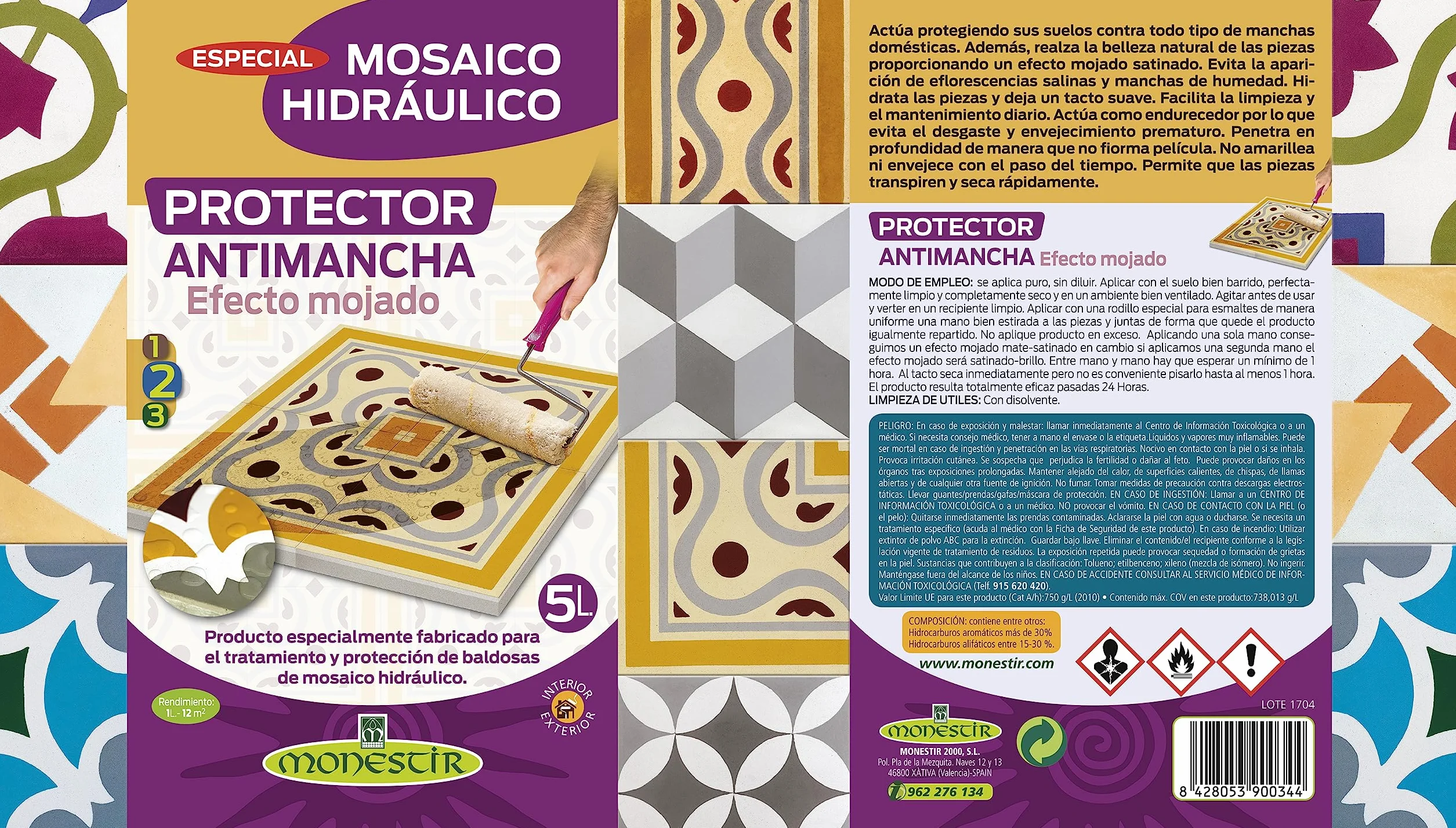 MONESTIR - Protector Antimancha Efecto Mojado, Especial Mosaico Hidráulico - 5 Litros