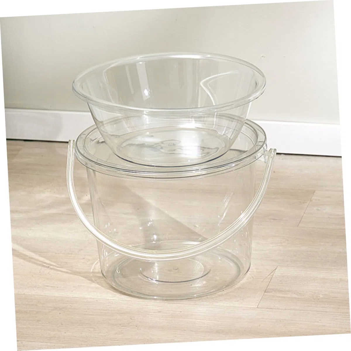 Beaupretty Juego de 2 Cubos Transparentes de Plástico Asas y Tapa, Portátil y Ligero para Lavar Ropa y Uso en Viaje, Cubo Multifuncional para Limpieza y Lavado