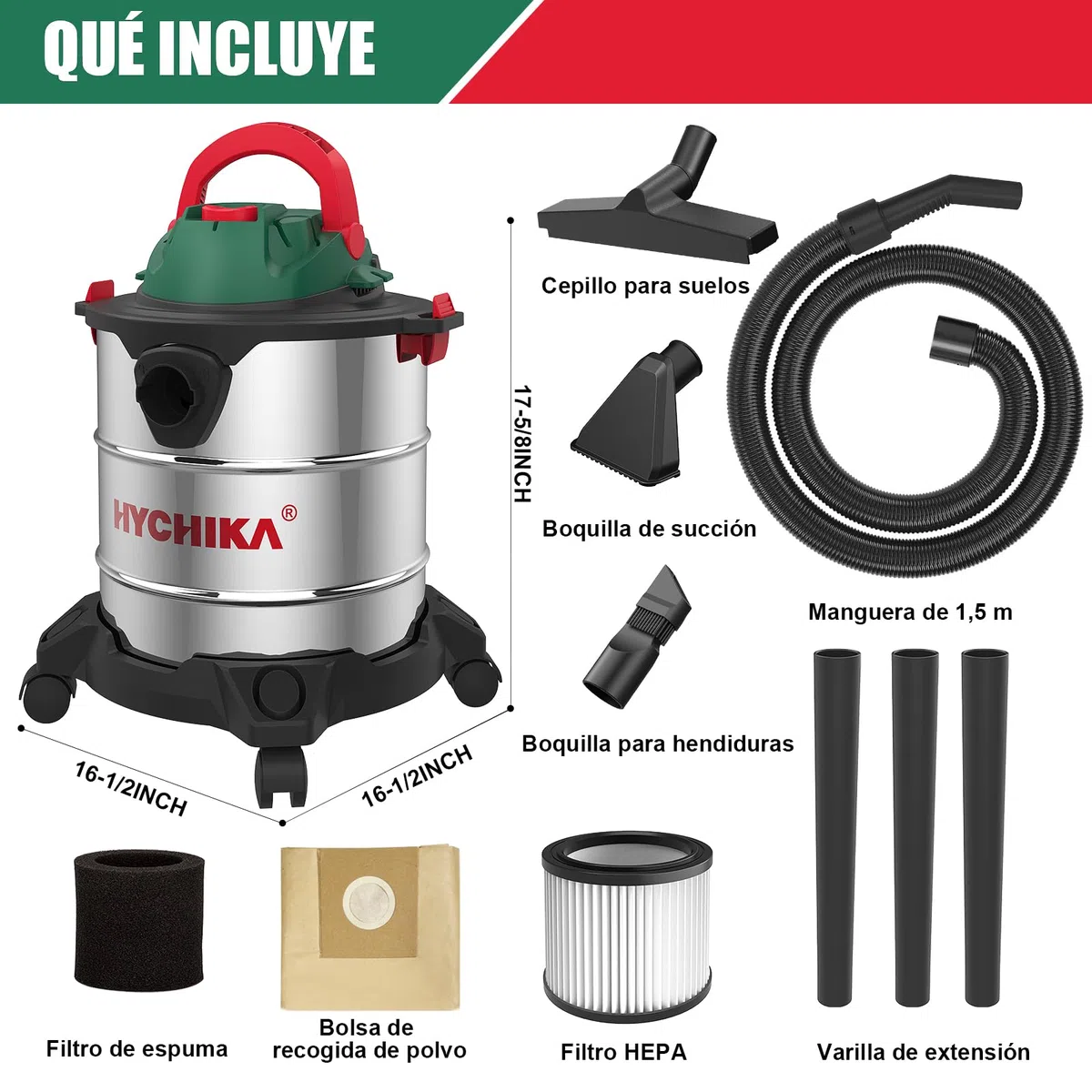 HYCHIKA Aspiradora Industrial 20L 3 en 1 Seco y Húmedo con Filtro HEPA