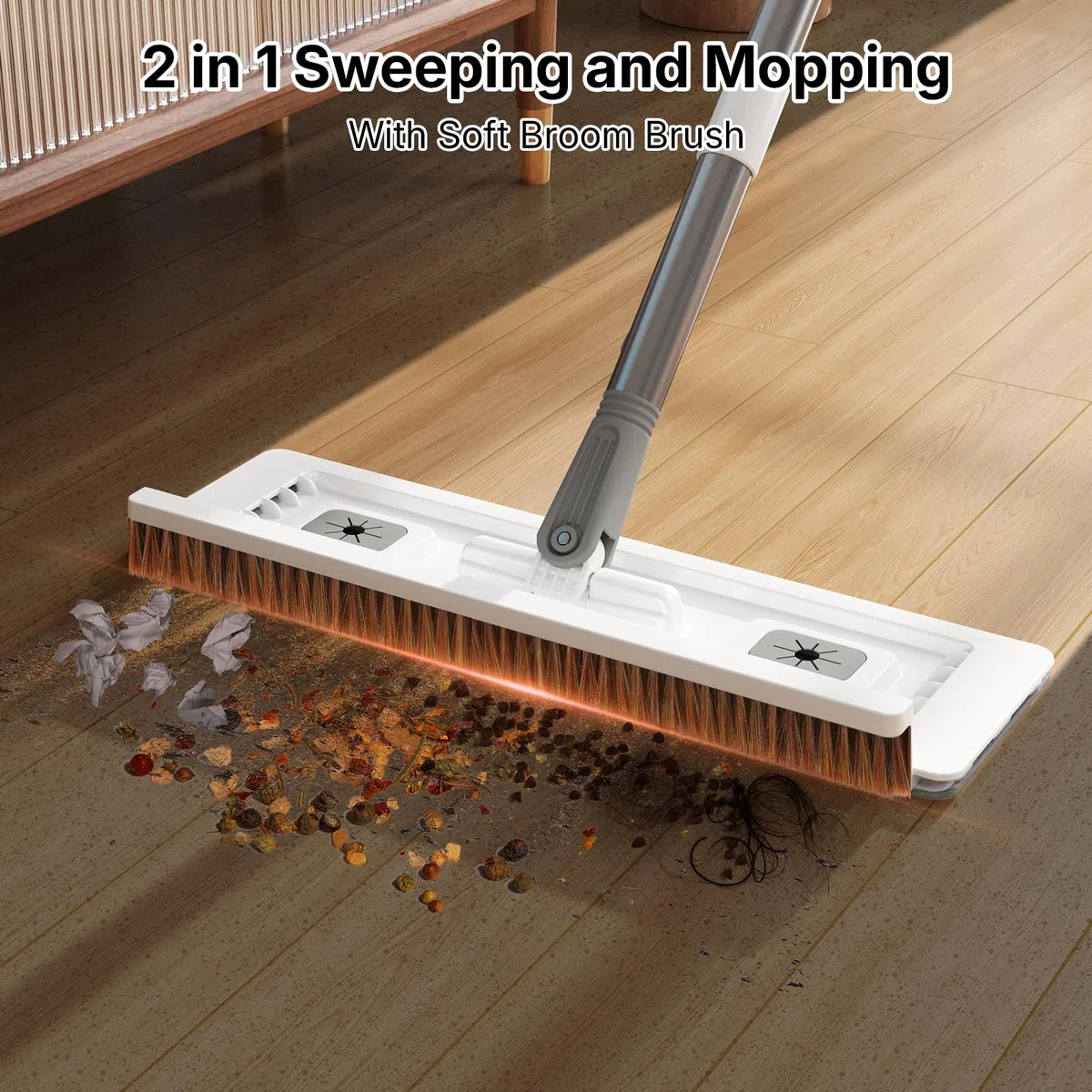 Euqvunn Juego de fregona y Cubo, Mopa para Limpiar Suelos con 6 Almohadillas de Microfibra Reutilizables, Cubo fregona de Limpieza y escurrido, rascador, Colgador para fregona - 40 x 12 x 135 cm