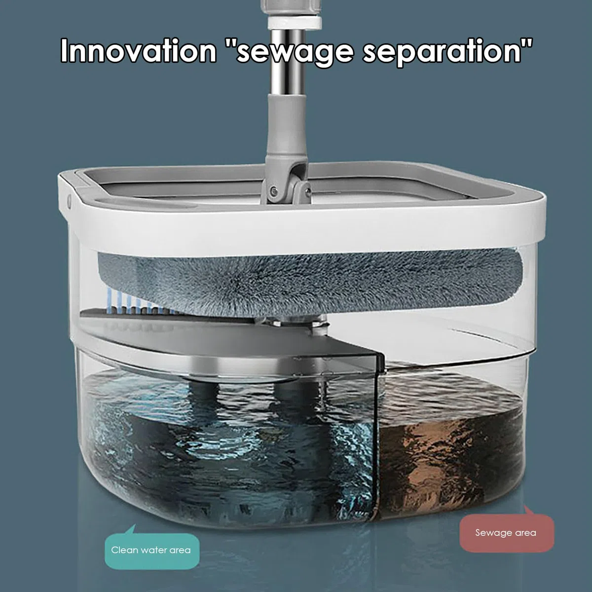 Fregona con función de escurridor - Separación automática de agua sucia, cubo de fregona con cabezal giratorio, juego completo | Para parqué, azulejos, hogar, apartamento, cocina, salón, dormitorio
