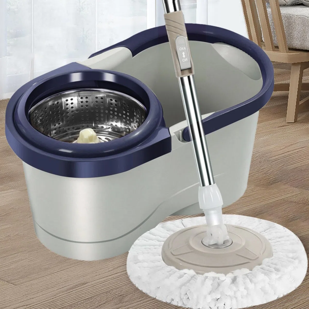 Trapeador Giratorio, Juego de Fregona y Cubo con Escurridor, Trapeador Automático con Escurridor, Cubos de Fregona Sin Esfuerzo, Fregona Autoescurrible con Cubo para Limpiar Pisos(Khaki B)