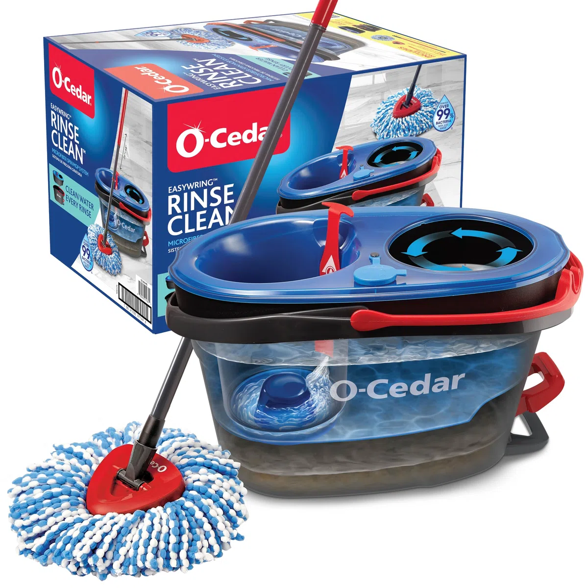 O-Cedar EasyWring RinseClean Sistema de Limpieza de Suelos con Cubo y Fregona Giratoria de Microfibra, Gris