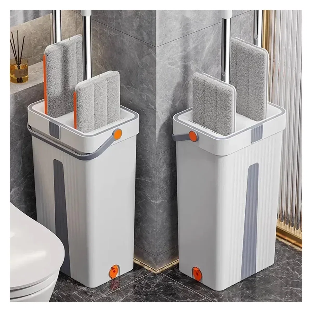 Fregona giratoria de 360 ​​grados con manos libres, sistema de limpieza de pisos planos de 33 cm con cubo, herramienta de limpieza fácil de microfibra lavable for el hogar(Bucket-mop-2 cloth)