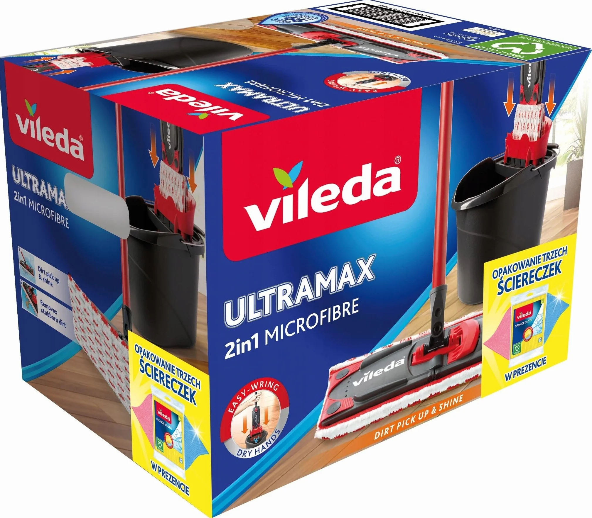 Set Vileda mopa Ultramax mopa Plana + Cubo escurridor + 3 paños