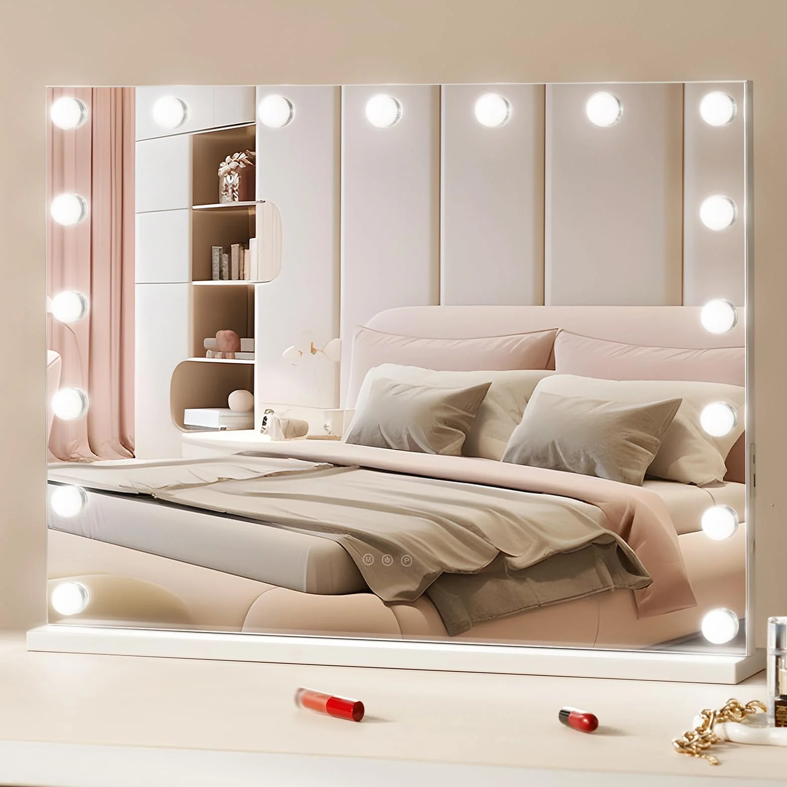 VEVOR Espejo de Tocador Hollywood con Luces, Bombillas Regulables y 3 Modos de Iluminación de Color, con Aumento Desmontable de 5X, Puerto USB, Tipo C, Control Táctil Inteligente, 800 x 138 x 622 mm