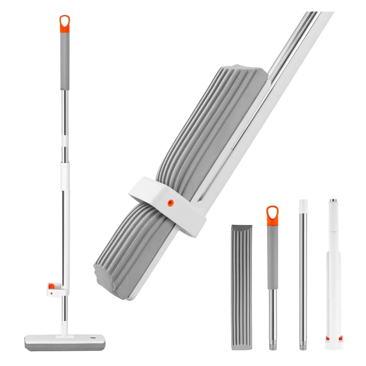 Trapeador de Esponja autodrenante con 2 Cabezales de Esponja, trapeador Plano autolimpiable mágico Manos Libres, Herramientas de Limpieza de Pisos for el hogar
