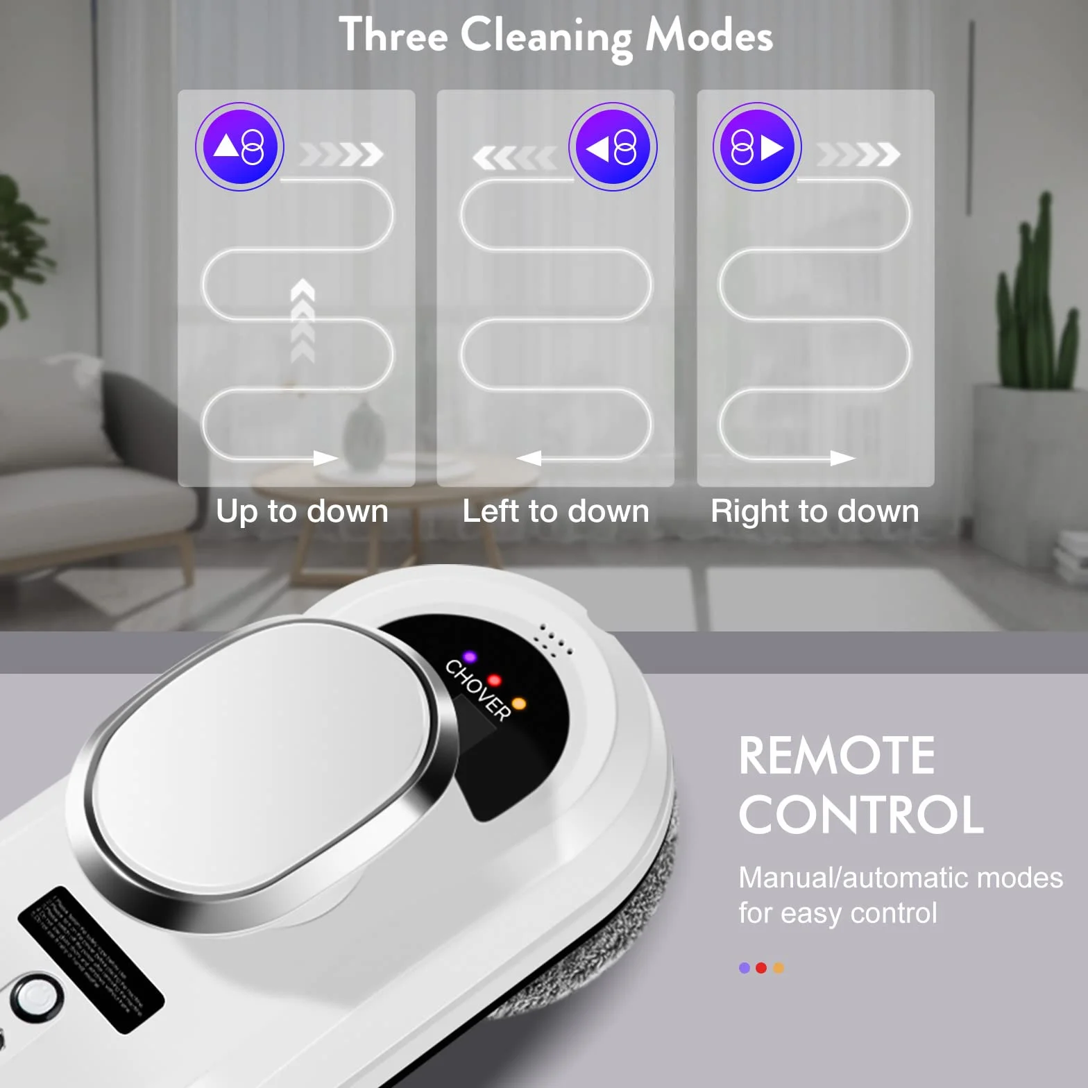 CHOVERY Limpiacristales Control Remoto Robot 5600pa Super Succión Electrico Navegación Inteligente Maquina para Todas Las Superficies Lisas