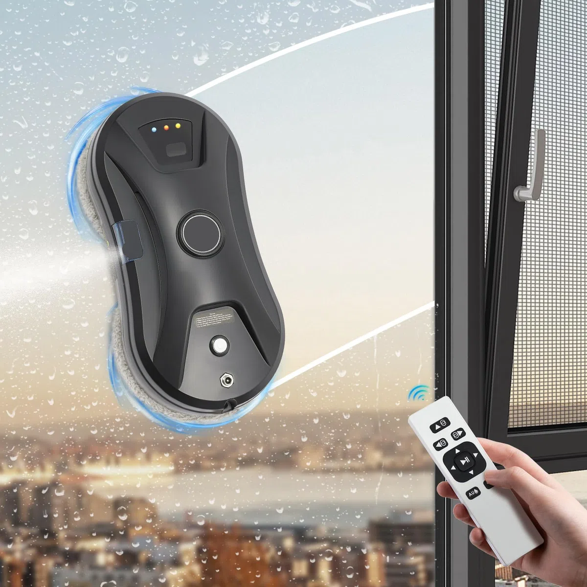 Robot inteligente de limpieza de ventanas con 2800 Pa succión y cuerda de seguridad | Incluye control remoto y 10 almohadillas de limpieza | Navegación automática para limpieza profunda de superficies
