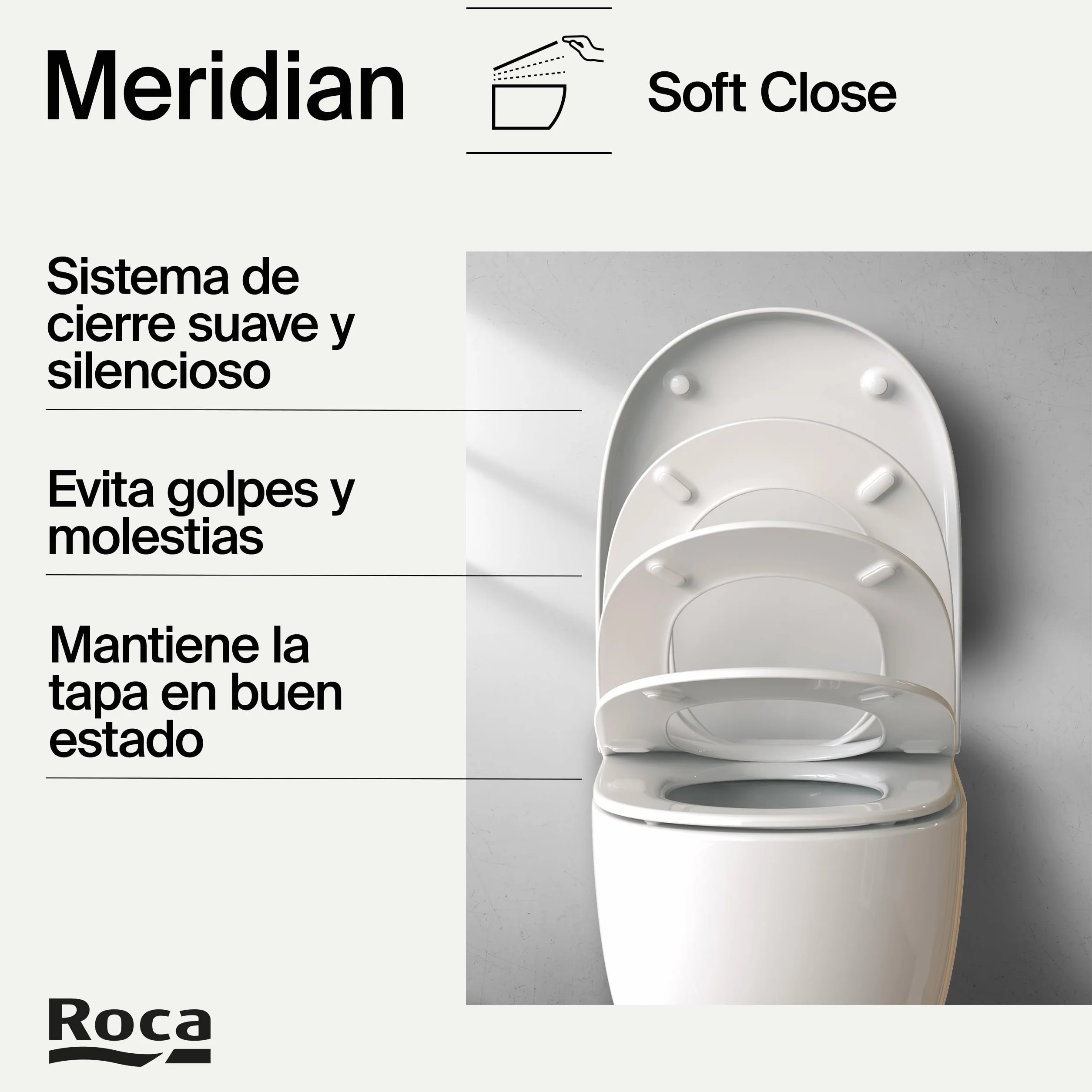 Roca Meridian - Tapa y asiento de Supralit para inodoro compacto con caída amortiguada, tapadera de WC original con ajuste perfecto, recambio de tapa de váter resistente, blanco, A8012AC00B