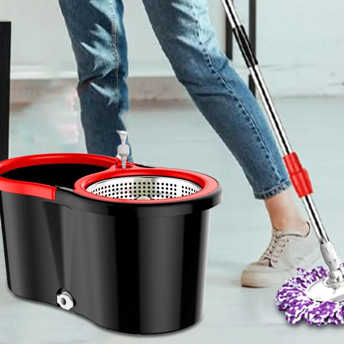 Fregona con Cubo con escurridor, fregona con Cubo | de fregona Ajustable para Limpieza de Suelos, Conjunto de fregona y Cubo - de Limpieza de Pisos versátil, Conjunto de